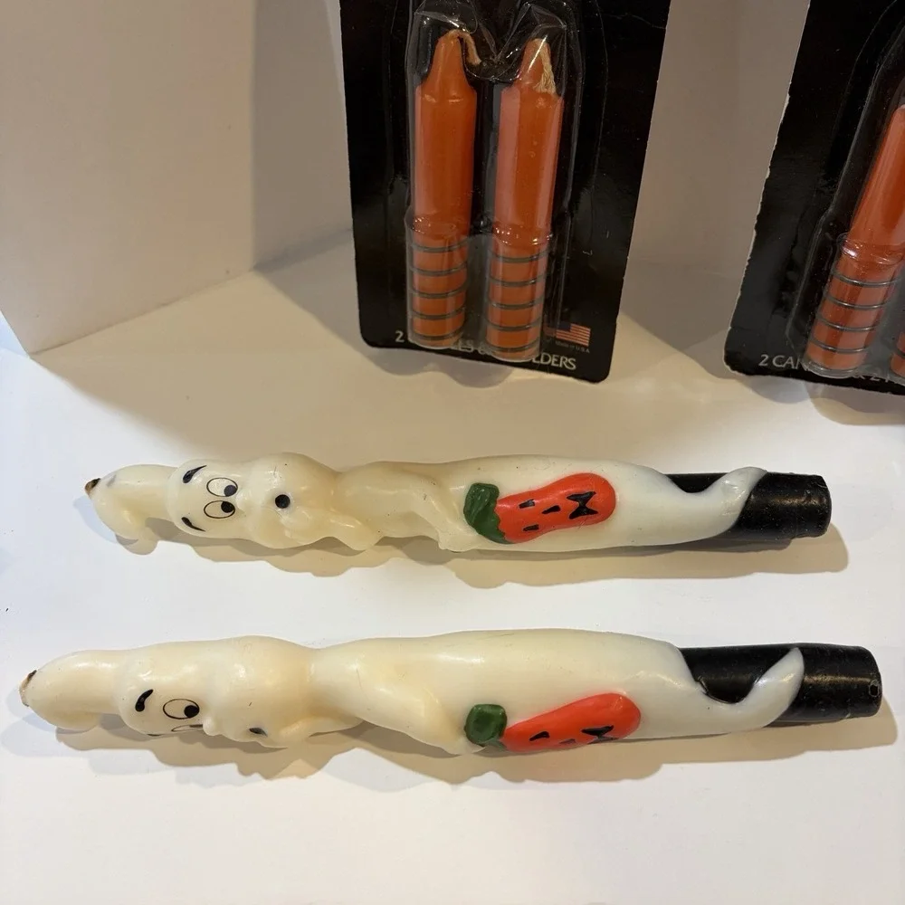 VTG Halloween Candles Ghost Black Cat Pumpkin Candle